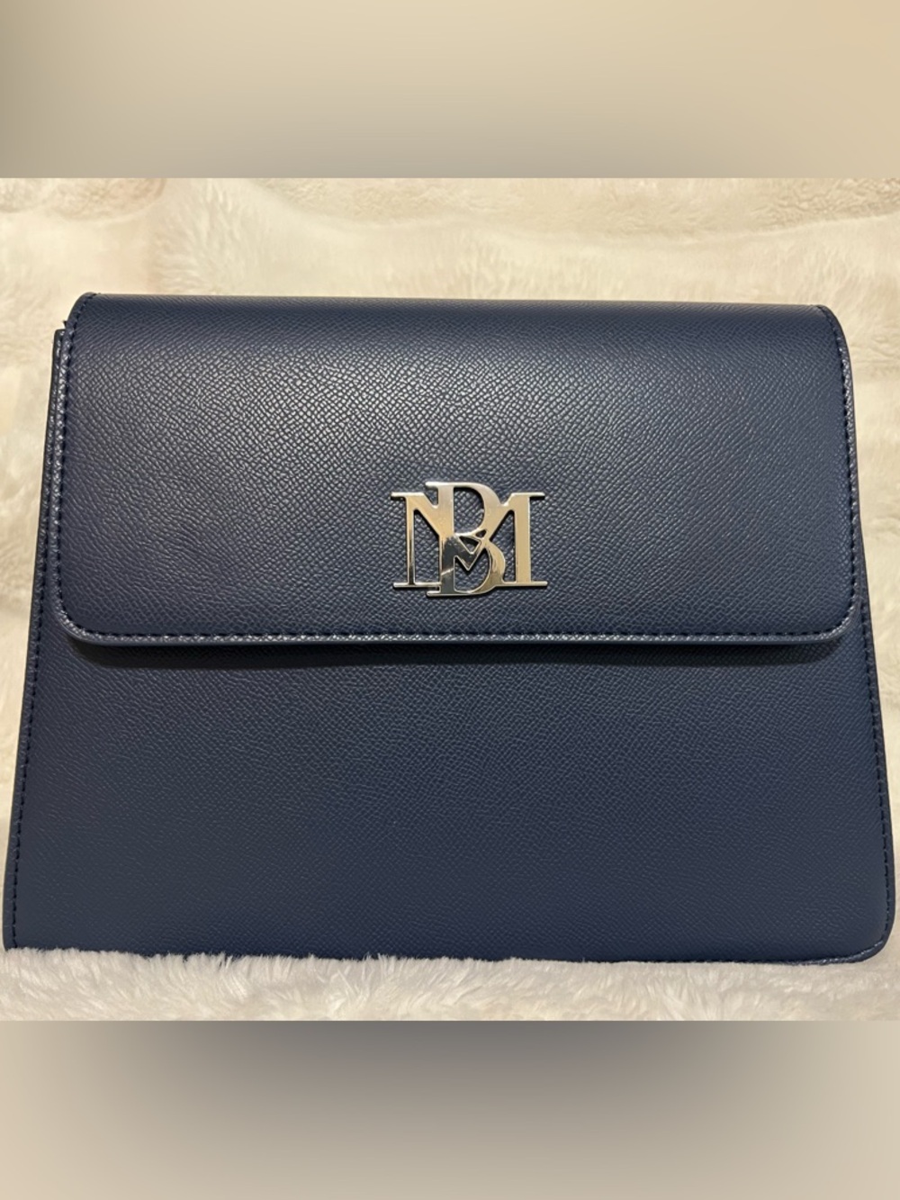 Badgley Mischka Navy Vegan Leather Crossbody with Silver Logo